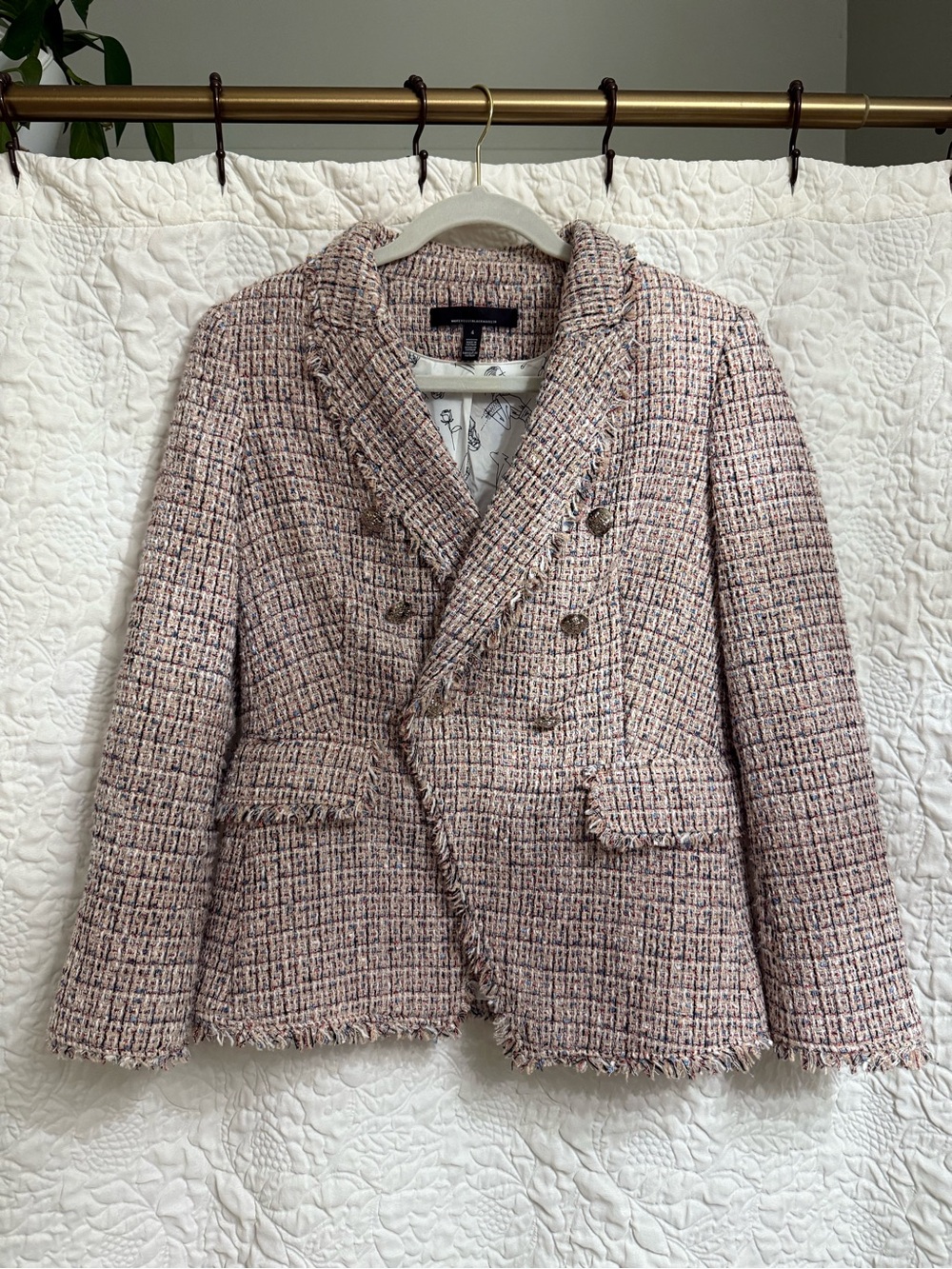 Sz 4 White House Black Market Pink multicolor Tweed Double-Breasted Blazer